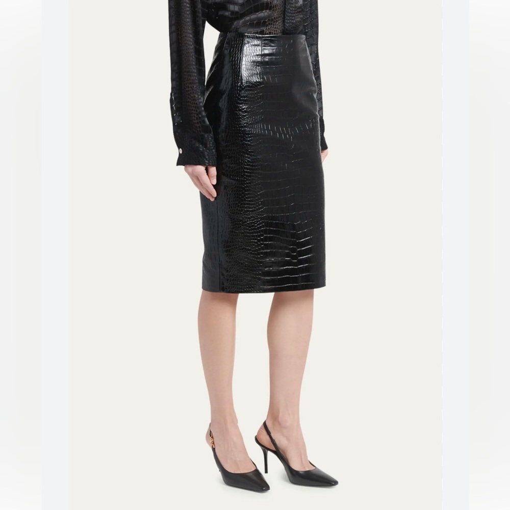 Miss love Croc Embossed Patent Faux Leather Midi Skirt Size Medium